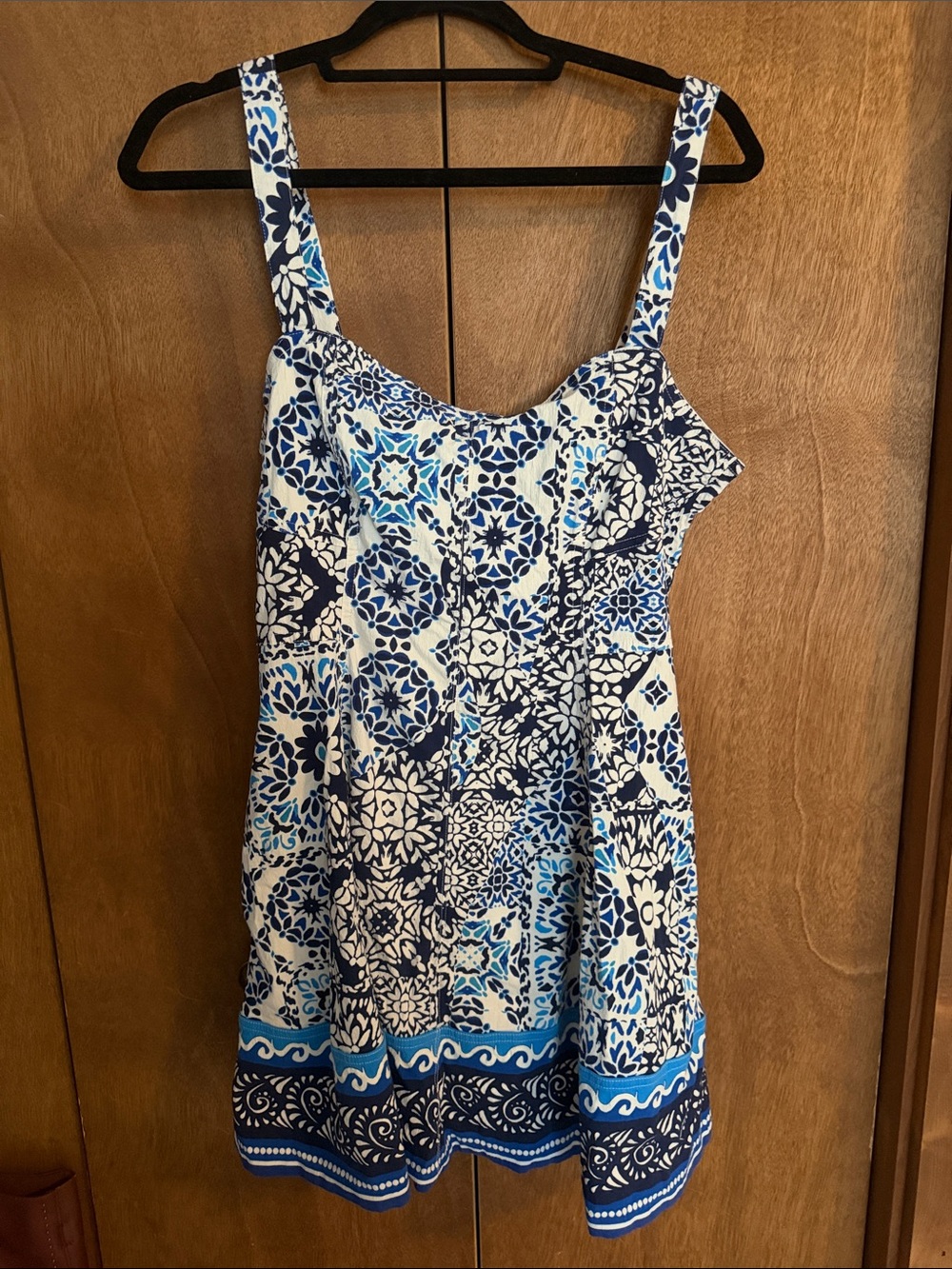Avec Les Filles Blue and White Printed Sundress